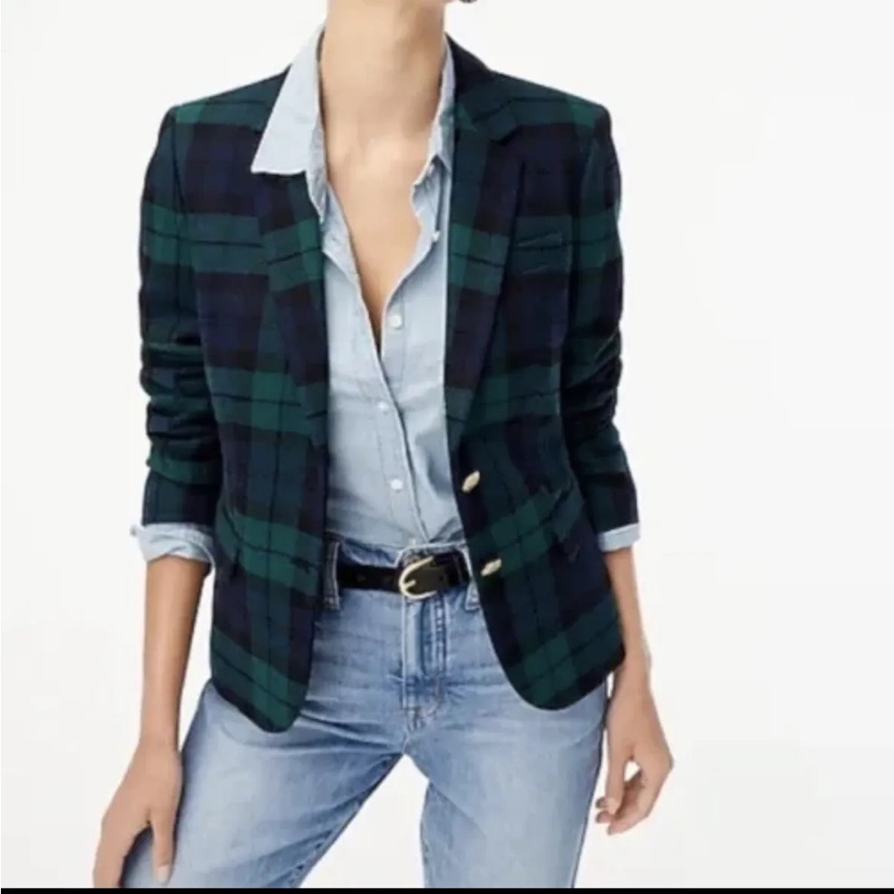 J Crew Factory Black Watch plaid schoolboy blazer